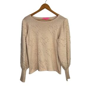 Lilly Pulitzer Women's Sweater Large Beige Gold Kippa Heart Coquette Soft Girl